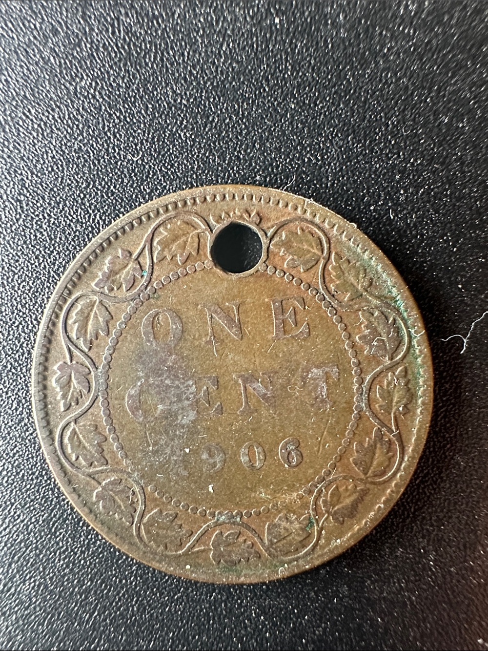 One Cent 1906 Vintage Coin - Brown Brass Tone - Canadian Coin - Rare